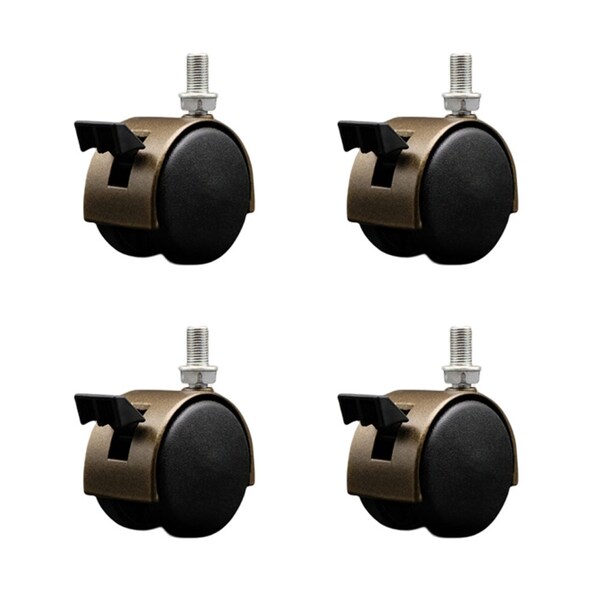 Service Caster 2'' Antique Metal Hood Twin Caster Locking Nylon Wheel 3/8 Thread Stem, 4PK SCC-TS02S50D-NYS-WA-B-382458-4 - main
